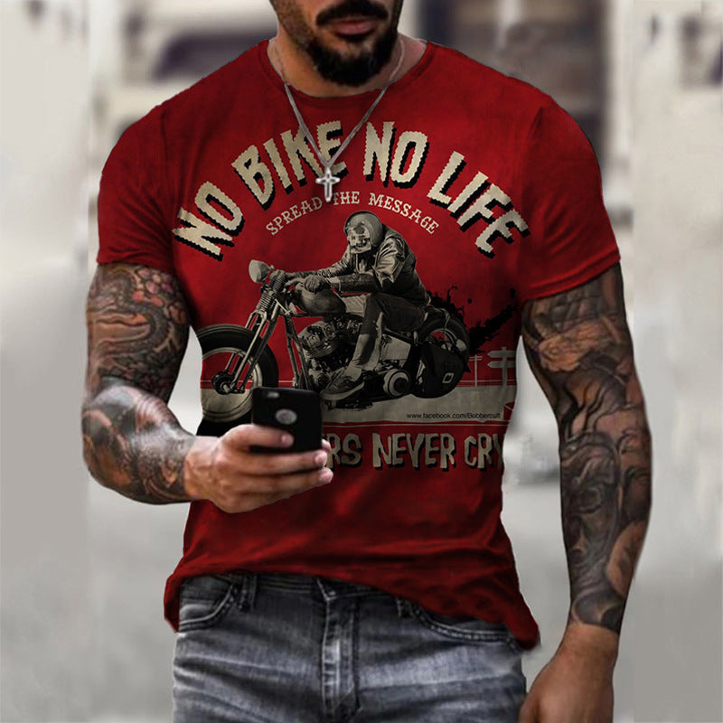 New Men's Motorcycle Imitation Cotton Casual Slim Pullover T-Shirt