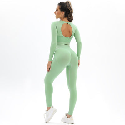 Backless High Elastic Long Sleeve Two-Piece Set