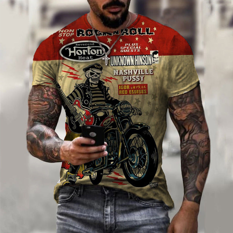 New Men's Motorcycle Imitation Cotton Casual Slim Pullover T-Shirt