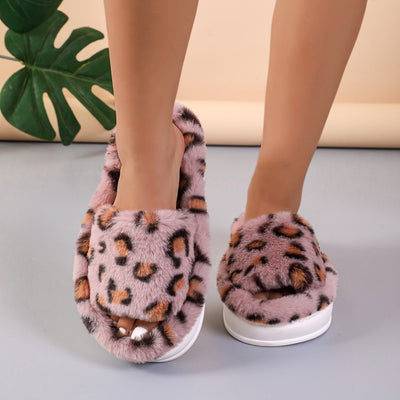 Leopard Print Thick-soled Warm Fur Slippers