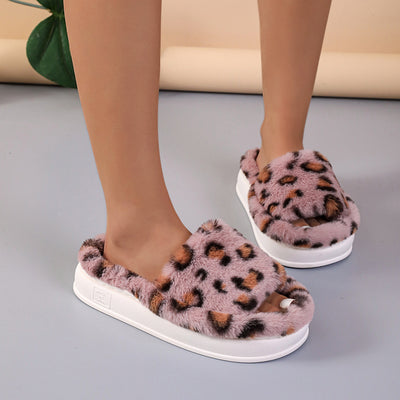 Leopard Print Thick-soled Warm Fur Slippers