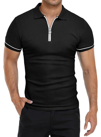 Men's Lapel Solid Color Slim Fitting T-shirt Top