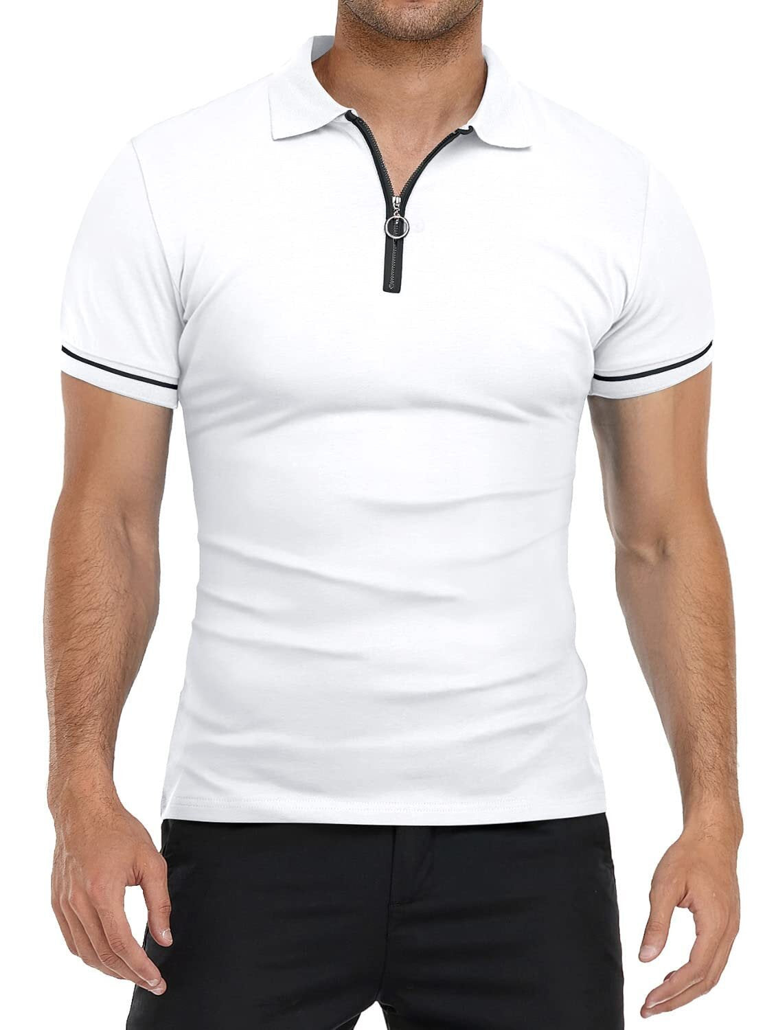 Men's Lapel Solid Color Slim Fitting T-shirt Top