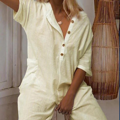 Lapel Cotton Linen Jumpsuit