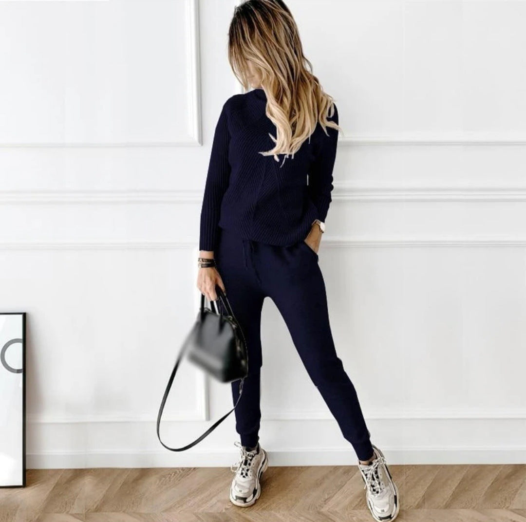 Turtleneck solid color sweater suit women