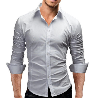 Men's Slim-fit Long-sleeved Solid Color Simple Formal Shirt