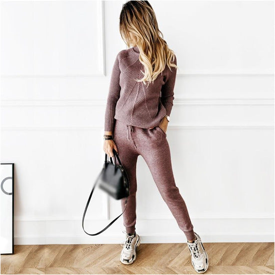 Turtleneck solid color sweater suit women