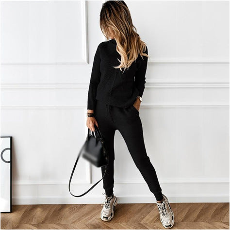 Turtleneck solid color sweater suit women