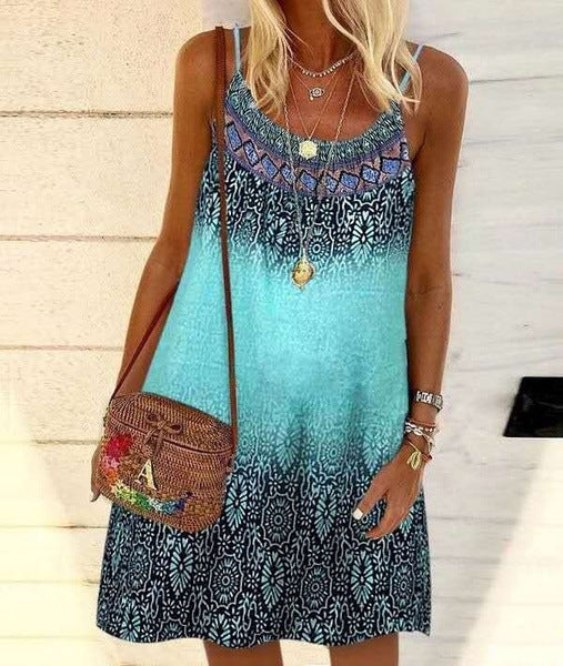 Summer Dress Printed Loose Strap Chiffon Dress