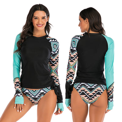 Casual Split Long Sleeve Surfing Suit Sunscreen Women's Swimsuit Diving Suit Swimwear