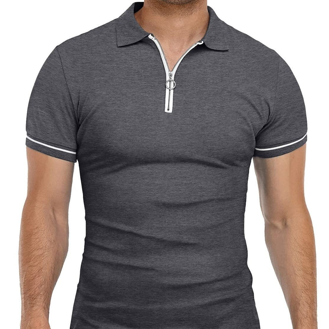 Men's Lapel Solid Color Slim Fitting T-shirt Top