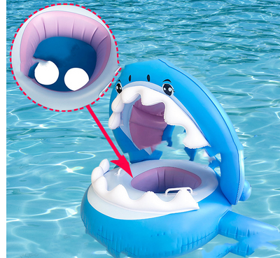 Inflatable Swimming Ring For Kids With Awning Shark Seat Ring Baby Float For Swimming Pool Toys Seat Removable Water Ring