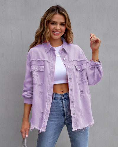 Fashion Ripped Shirt Jacket Autumn And Spring Casual