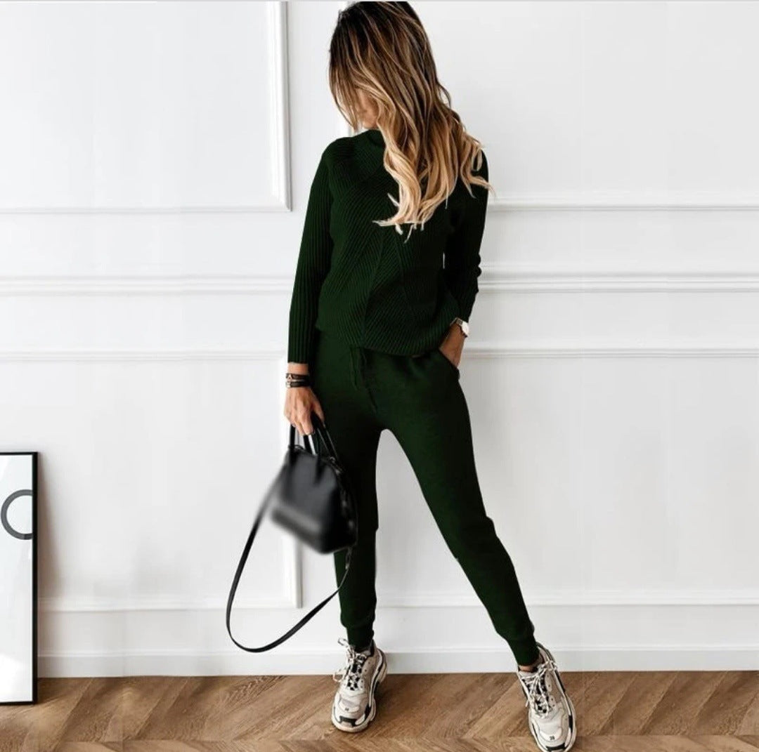 Turtleneck solid color sweater suit women