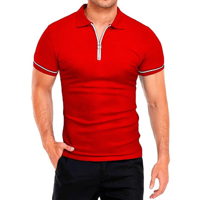 Men's Lapel Solid Color Slim Fitting T-shirt Top