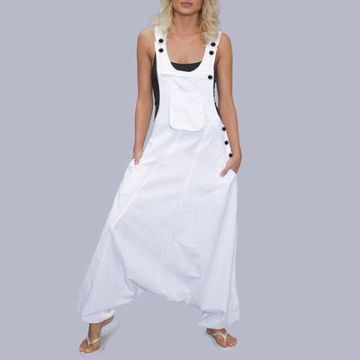 Loose Jumpsuits Harem Pants Wide Leg Pants Sleeveless Pockets