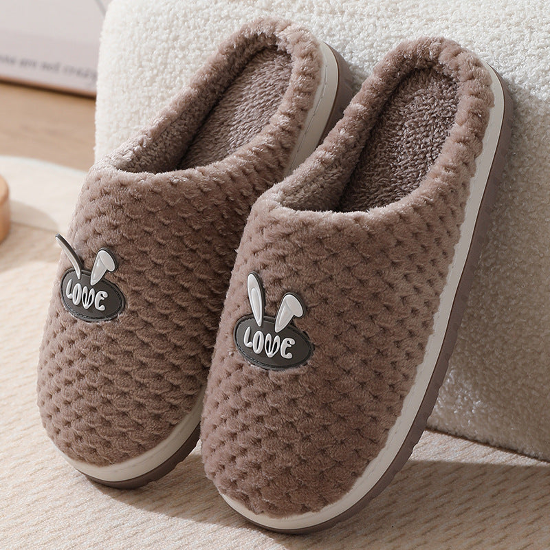 Cute Rabbit Plaid Design Home Slippers Winter Warm Cotton