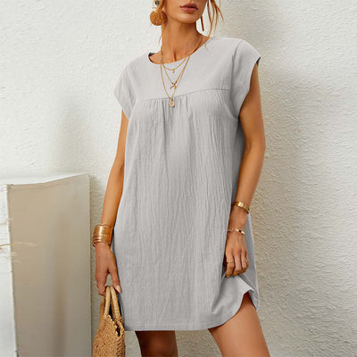 Sleeveless Sleeve Round Neck Solid Color Cotton And Linen Dress