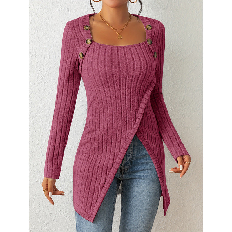 Woman Square-neck Off-shoulder Slit Sweater