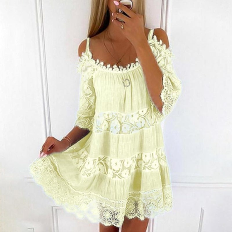 Princess Dress Off Shoulder Lace Sling Casual Solid Loose