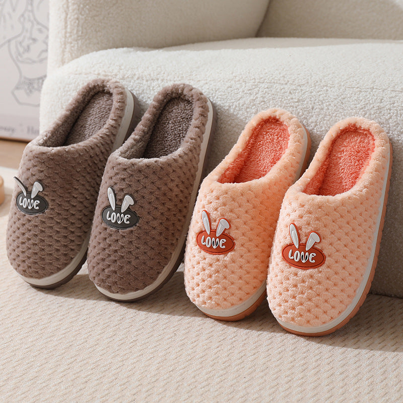 Cute Rabbit Plaid Design Home Slippers Winter Warm Cotton