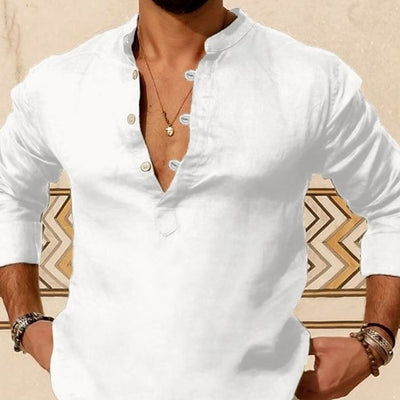 Loose Lapel Men's Cotton Linen Shirt