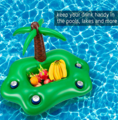 Thick PVC Water Inflatable Rainbow Coconut Tree Ice Bar Inflatable Cup Holder Drink Coaster