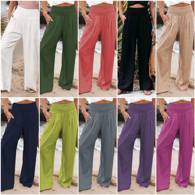 Women's Pants Casual Wide Leg Cotton Linen Loose Trousers