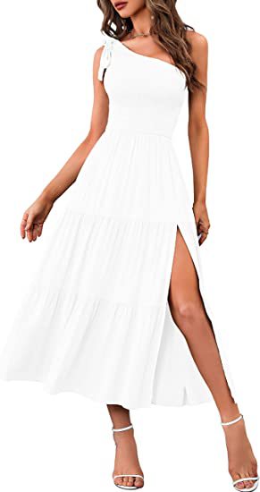 Women's One-shoulder Pleated Layered Hem Split Dress