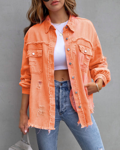 Fashion Ripped Shirt Jacket Autumn And Spring Casual