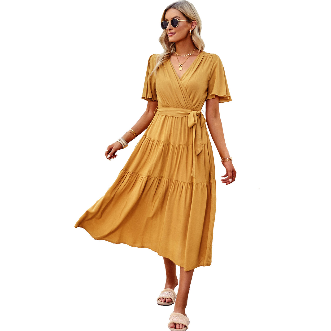 Women's Temperament Leisure Chest-wrapped Solid Color Dress