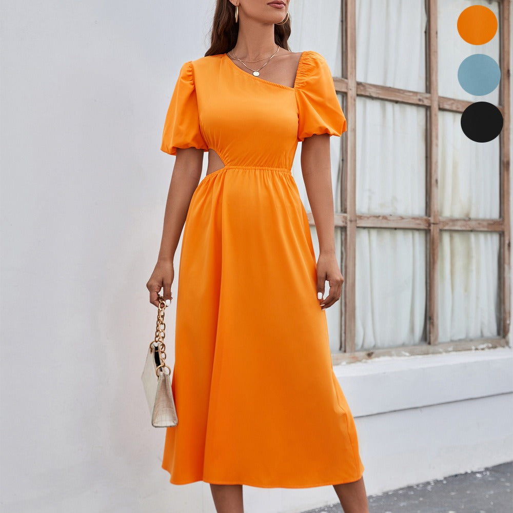 Casual Long Dress Fashion Solid Color Waist Revealing