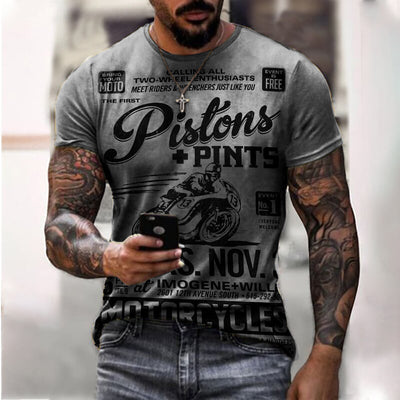 New Men's Motorcycle Imitation Cotton Casual Slim Pullover T-Shirt