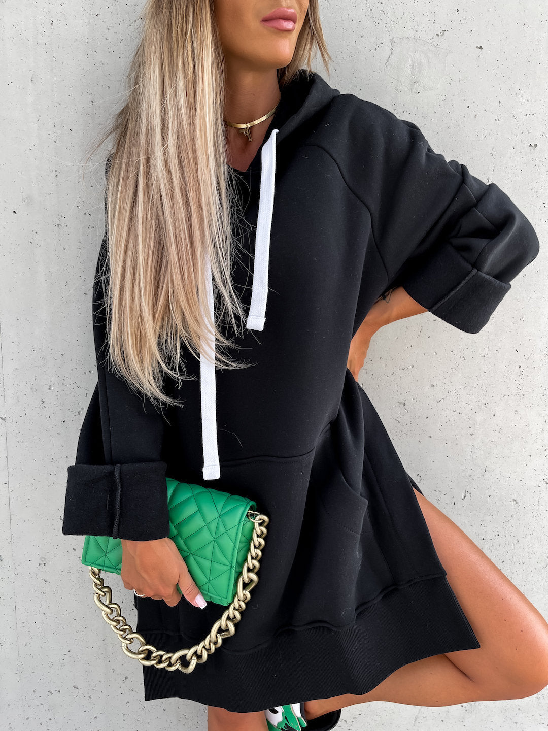 Mid-length Sleeve Hooded Sweater