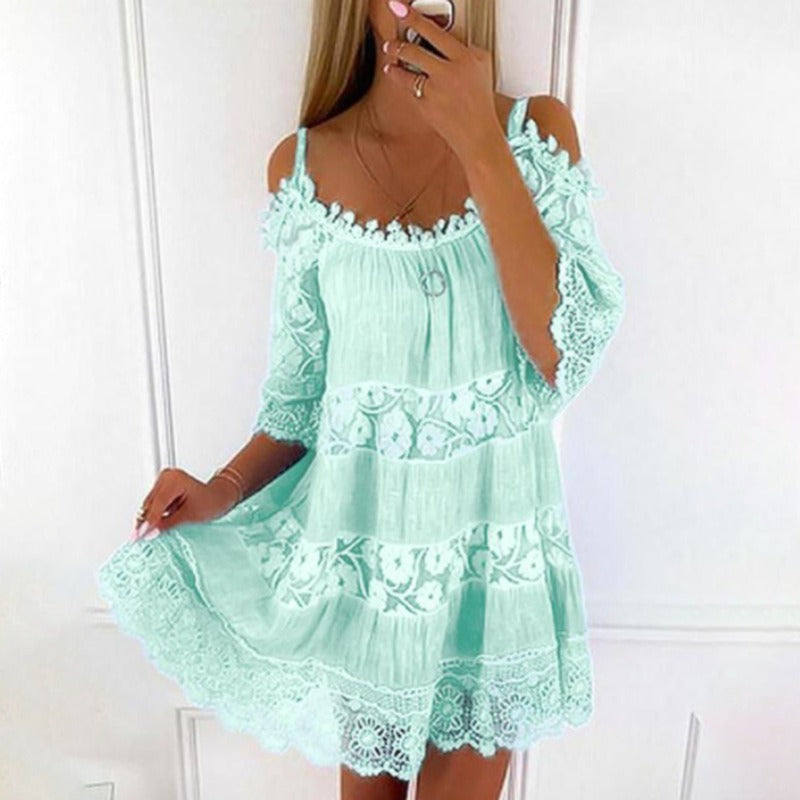 Princess Dress Off Shoulder Lace Sling Casual Solid Loose