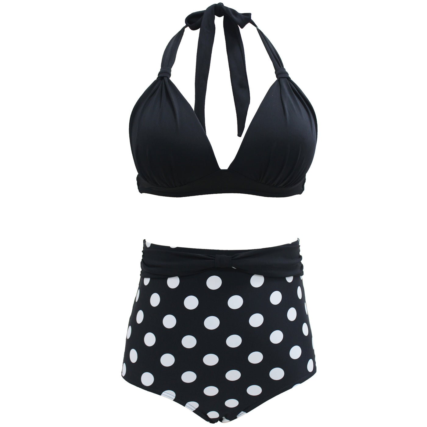 Polka Dot Large Size High Waist Bandage Split Women's Sexy No Steel Rings Swimsuit