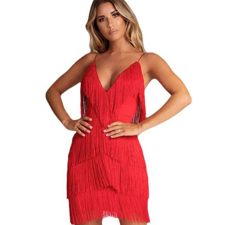 Fringed Stitching Backless Dress