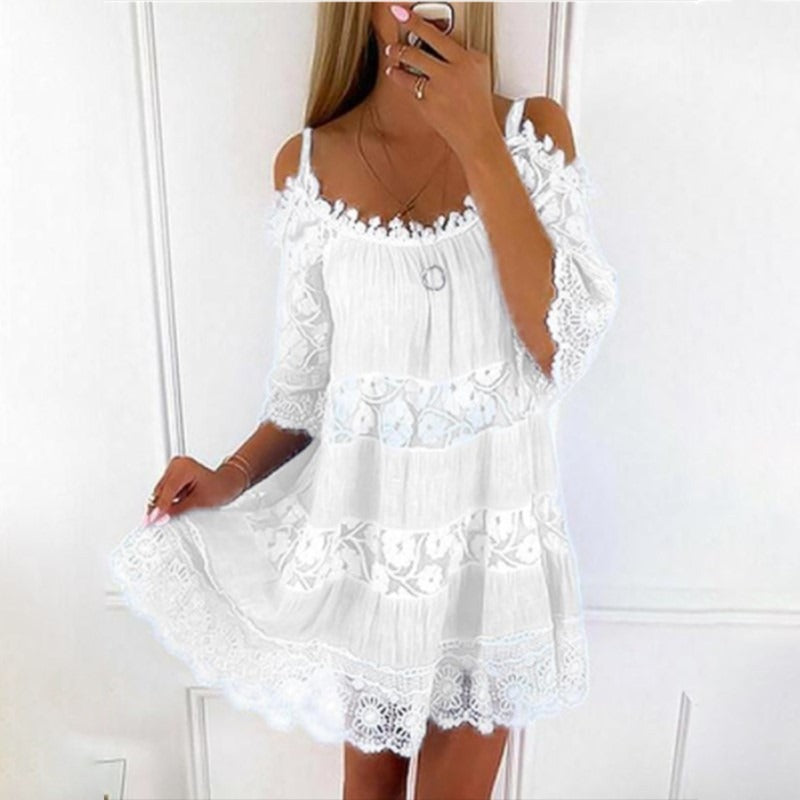 Princess Dress Off Shoulder Lace Sling Casual Solid Loose