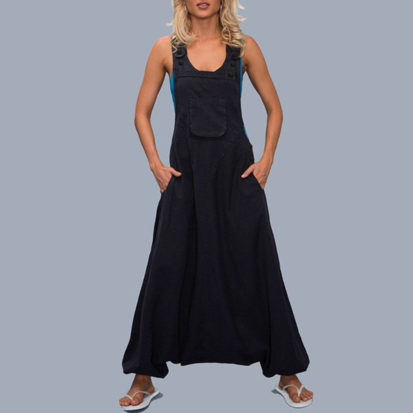 Loose Jumpsuits Harem Pants Wide Leg Pants Sleeveless Pockets