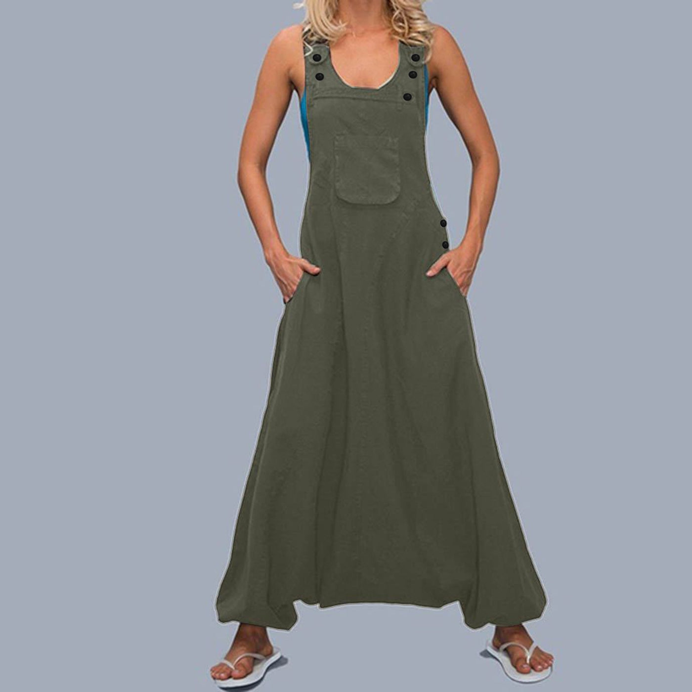 Loose Jumpsuits Harem Pants Wide Leg Pants Sleeveless Pockets