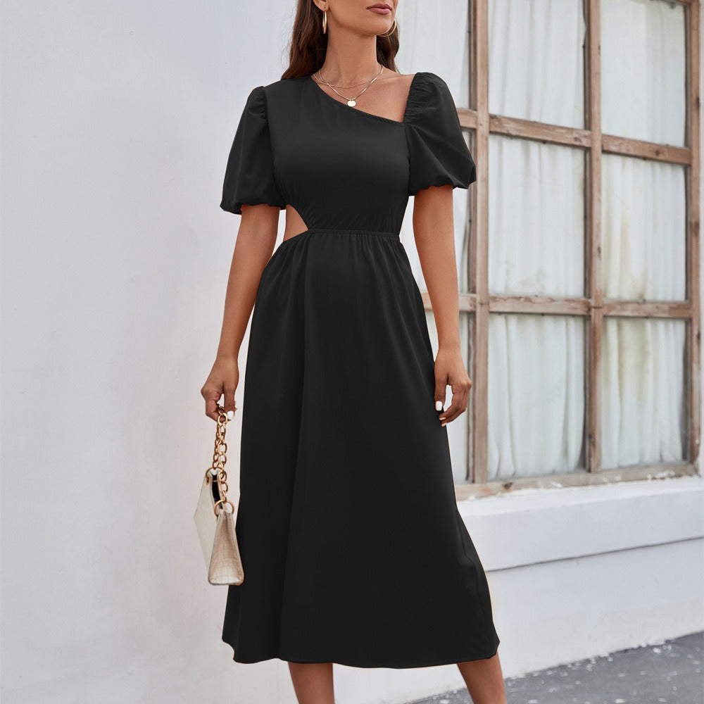 Casual Long Dress Fashion Solid Color Waist Revealing