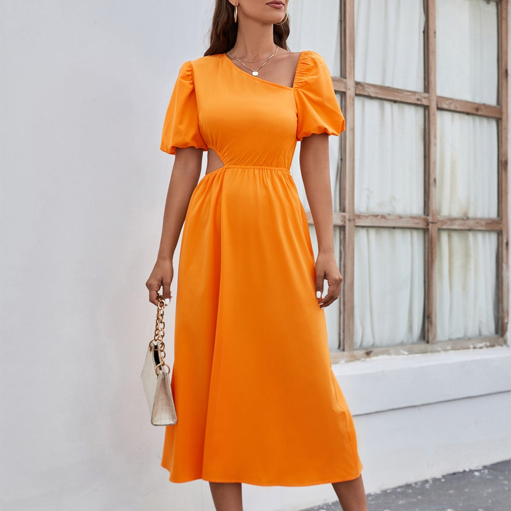 Casual Long Dress Fashion Solid Color Waist Revealing