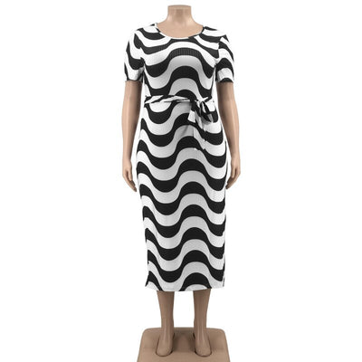 Fashion Short Sleeve Striped Bodycon Casual Plus Size Dresses