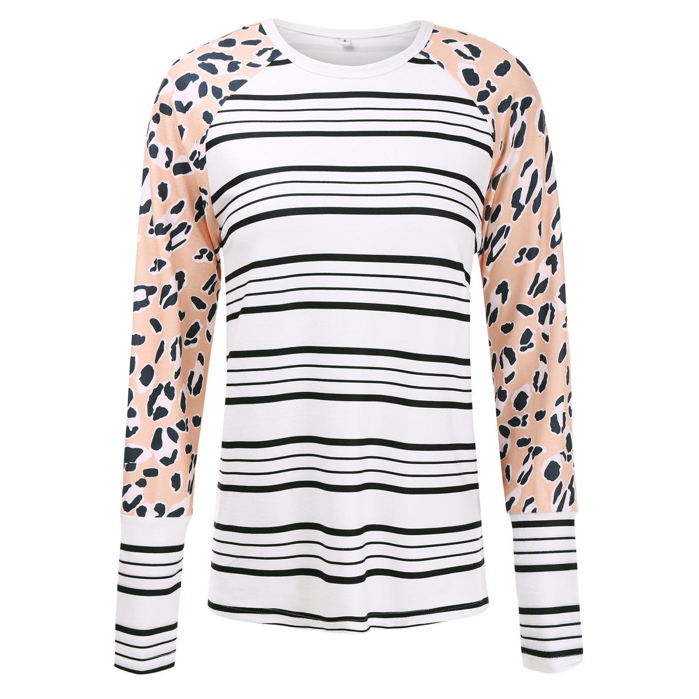 Long Sleeve Striped T-Shirt Round Neck Loose Short Top