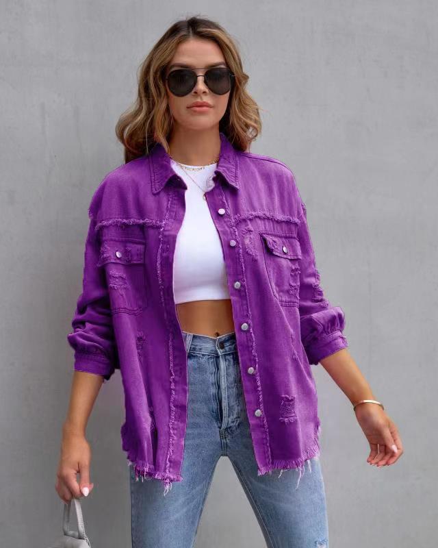 Fashion Ripped Shirt Jacket Autumn And Spring Casual