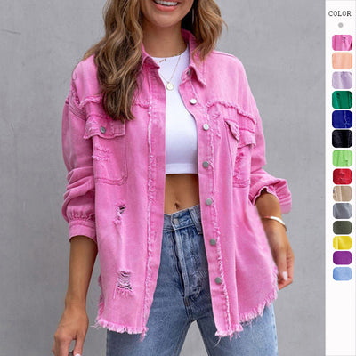 Fashion Ripped Shirt Jacket Autumn And Spring Casual