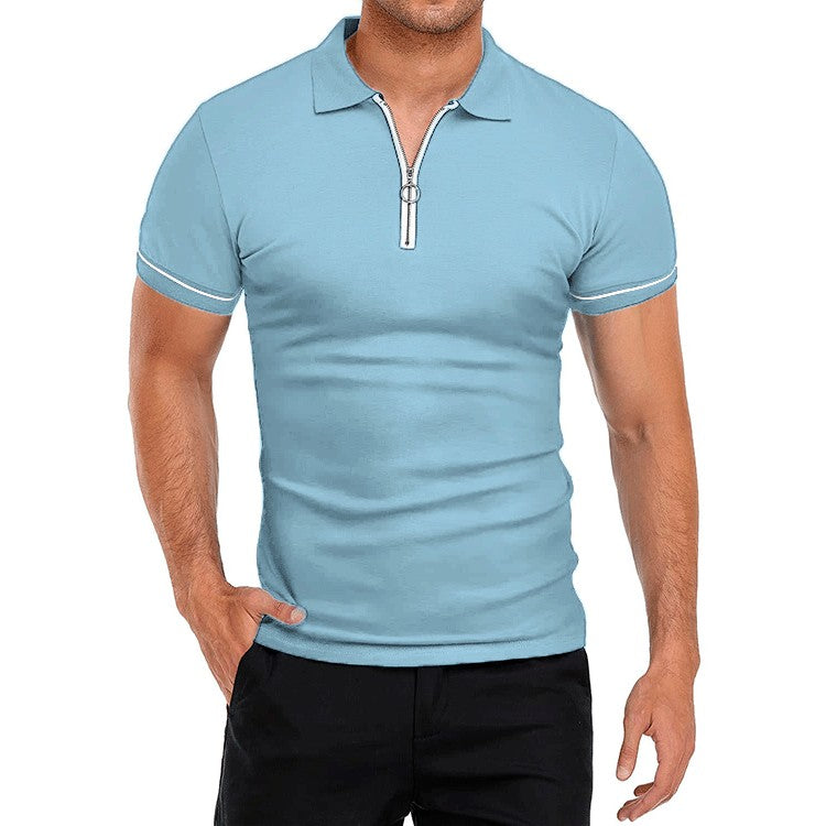 Men's Lapel Solid Color Slim Fitting T-shirt Top