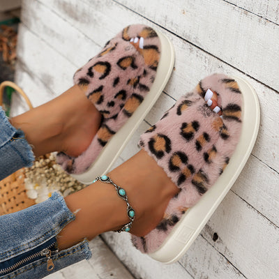 Leopard Print Thick-soled Warm Fur Slippers