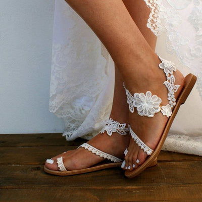 Lace Sandals Bohemia Beach Shoes Flowers Ankle Strap