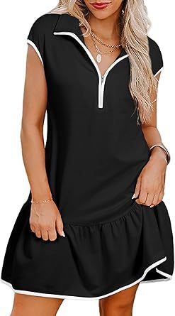 Short Sleeve Polo Collar Zipper Waist Dress